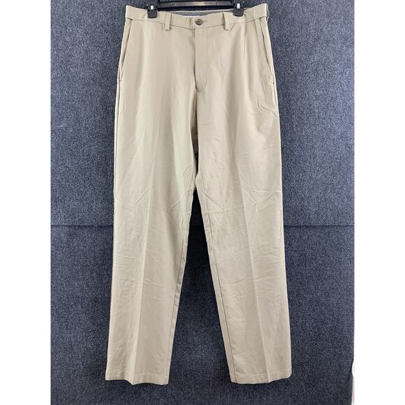 Haggar Men's Pants Cool 18 Pro Classic Fit Flat Front Tan Size 34x34 - Picture 2 of 14